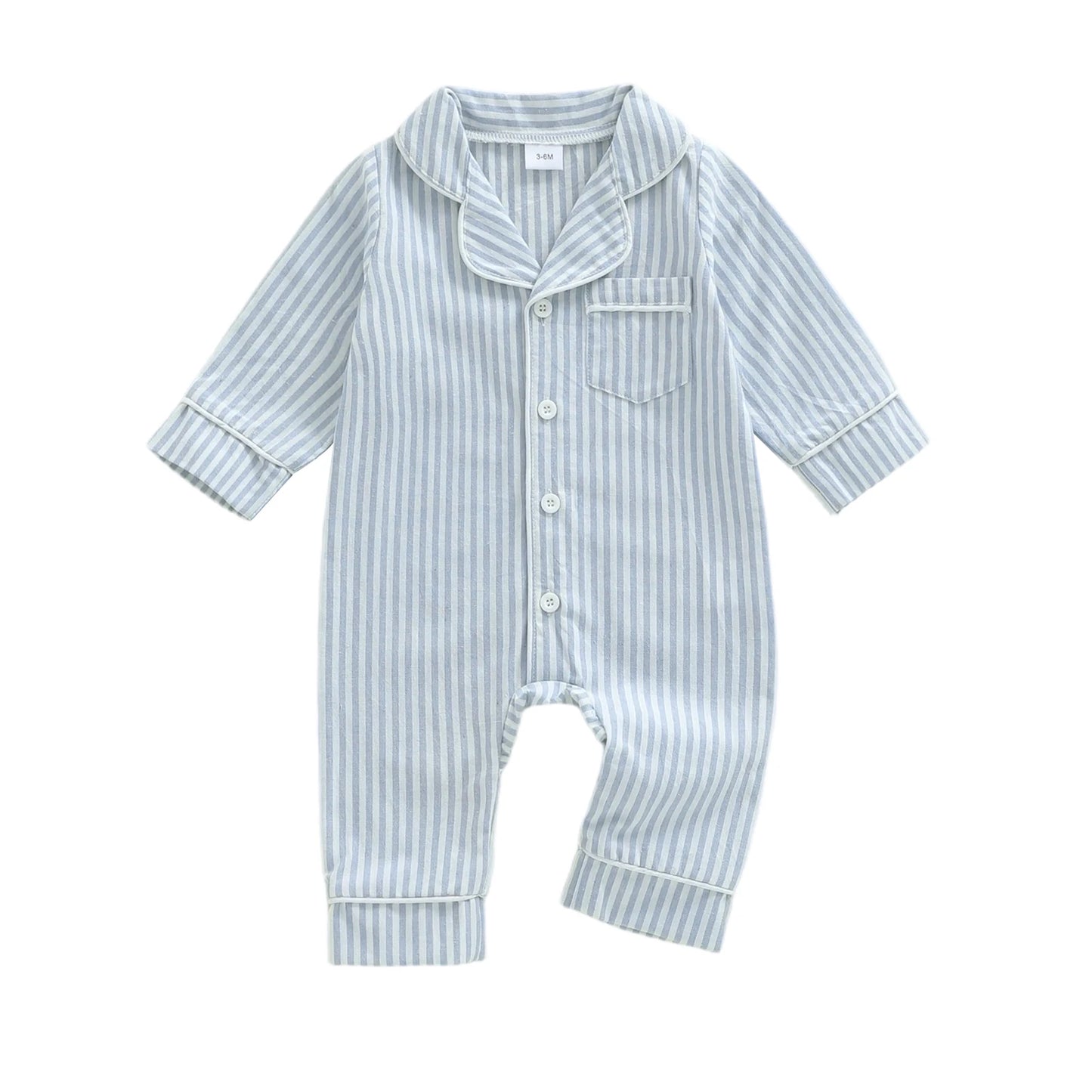 Striped Baby Pajama - Button-Down Sleepwear with Lapel Collar