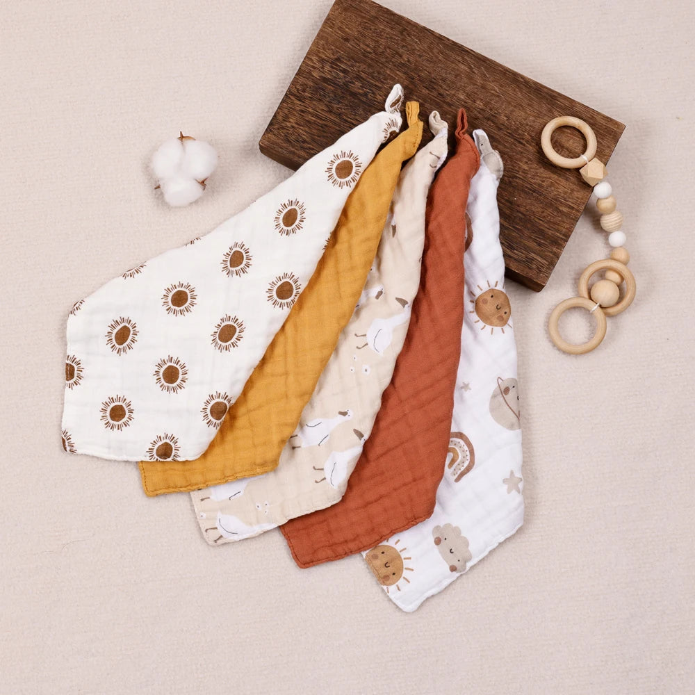 Bamboo Muslin Washcloth Set - 5-Piece Soft Baby Towels & Bibs
