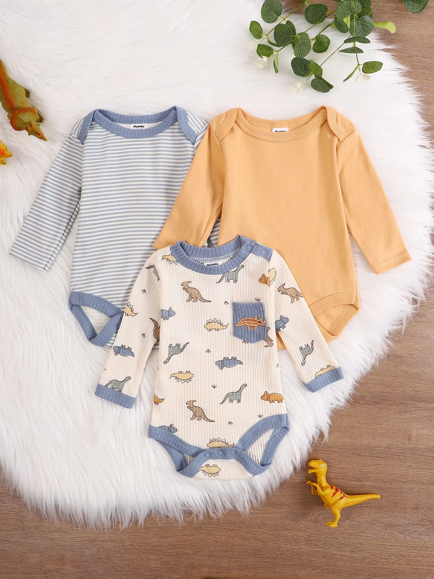 Baby Bodysuit Set - 3 Pack Long Sleeve