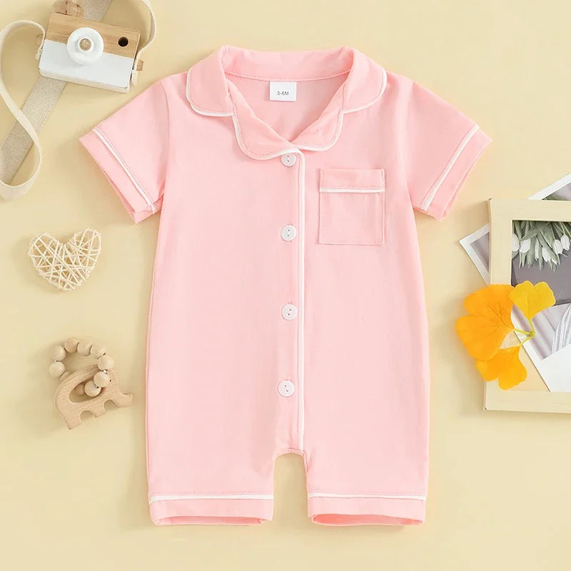 Baby Short Sleeve Pajama - Button-Down Sleepwear with Pocket