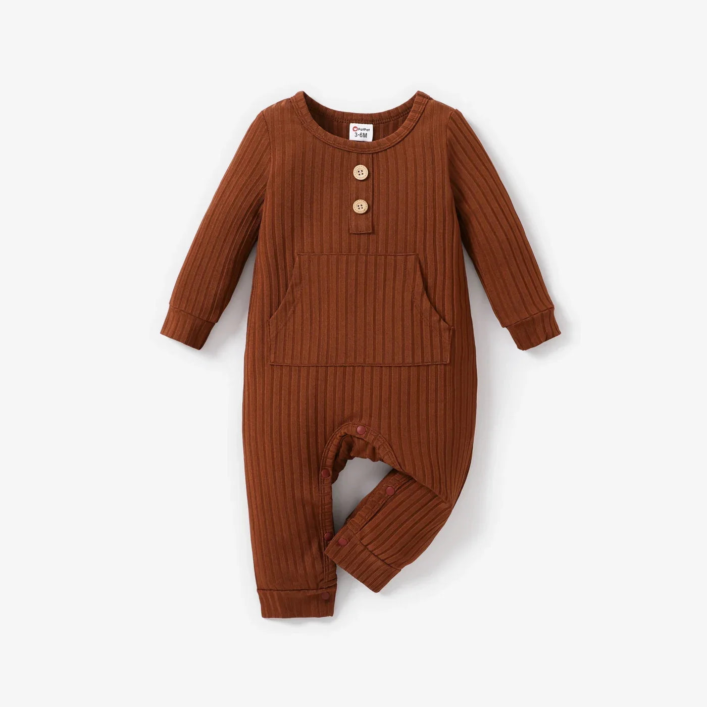 Ribbed Long Sleeve Baby Jumpsuit with Pocket