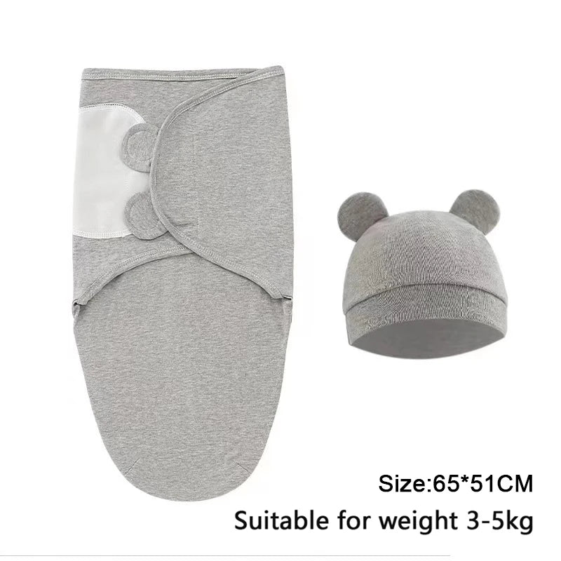 Cartoon Print Swaddle and Hat Set - Cotton Newborn Wrap