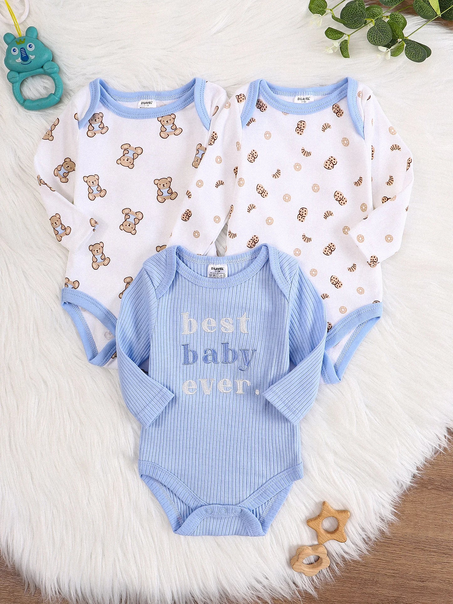 Baby Bodysuit Set - 3 Pack Long Sleeve