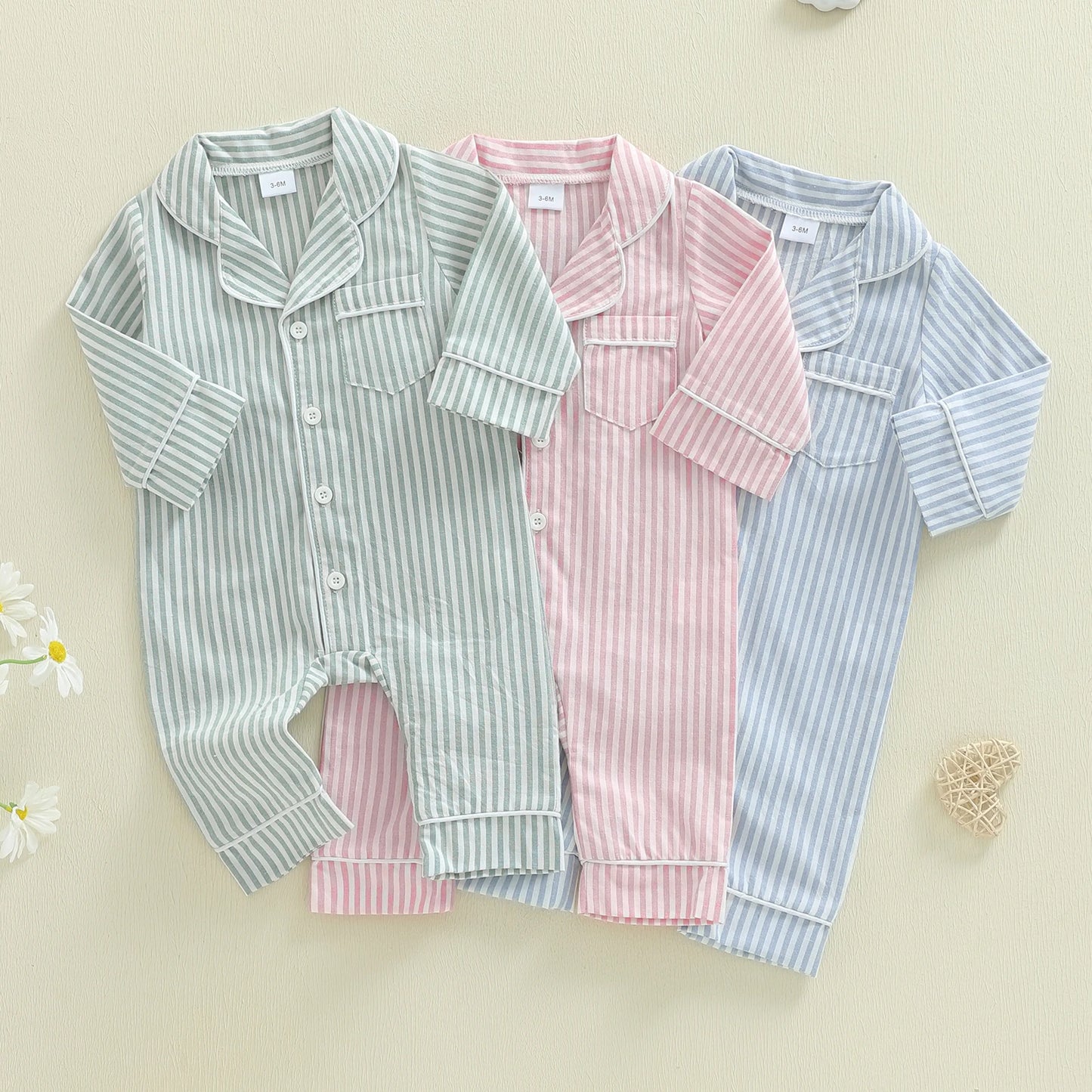 Striped Baby Pajama - Button-Down Sleepwear with Lapel Collar
