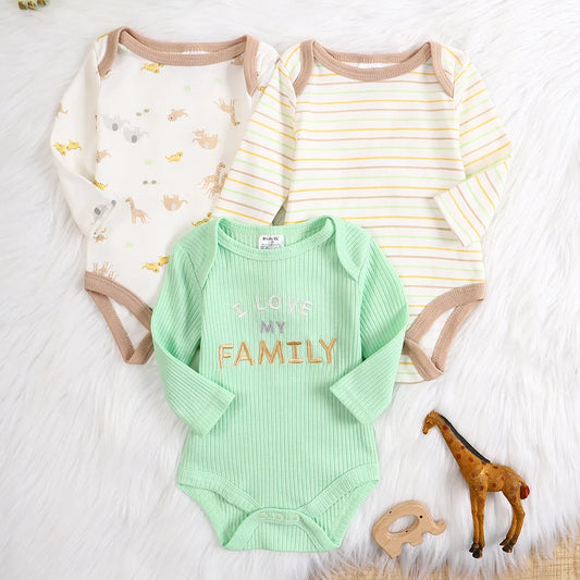 Baby Bodysuit Set - 3 Pack Long Sleeve