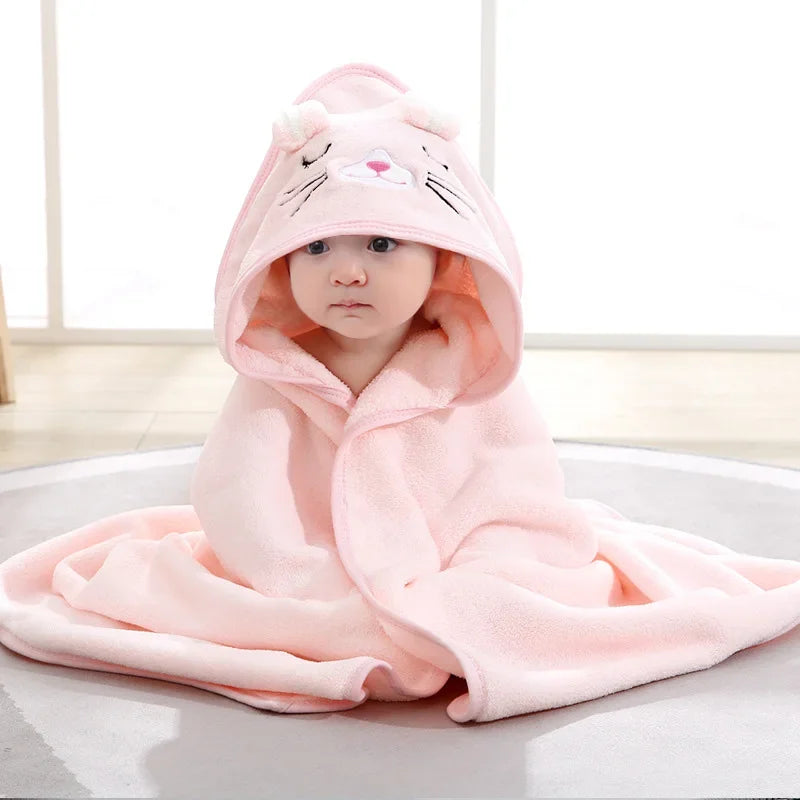 Cartoon Animal Hooded Baby Bath Towel - Soft Coral Fleece Blanket