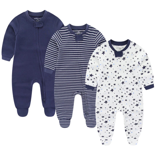 3-Piece Cotton Baby Footie Set with Cartoon Design