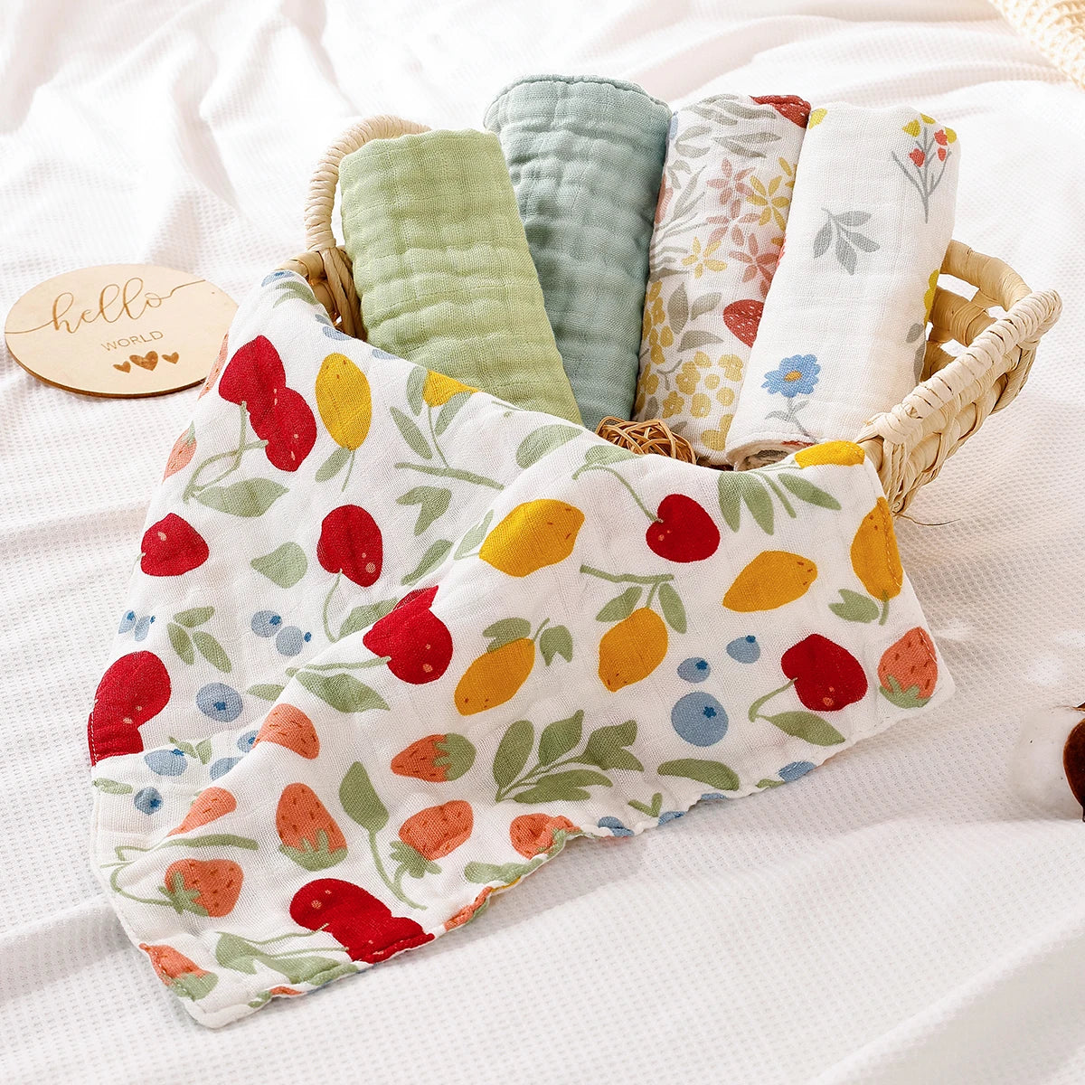 Bamboo Muslin Washcloth Set - 5-Piece Soft Baby Towels & Bibs