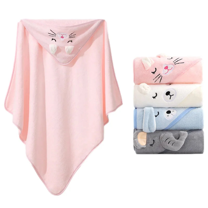 Cartoon Animal Hooded Baby Bath Towel - Soft Coral Fleece Blanket