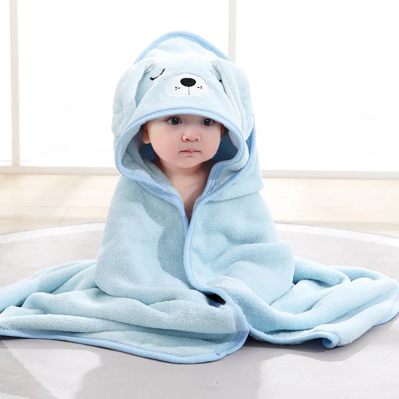 Cartoon Animal Hooded Baby Bath Towel - Soft Coral Fleece Blanket