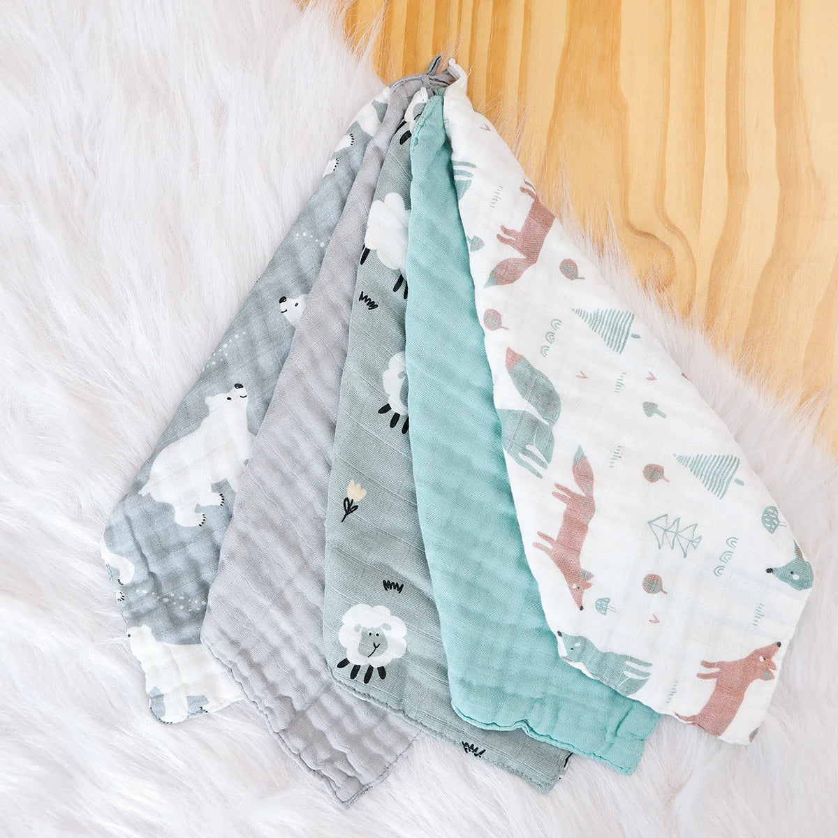 Bamboo Muslin Washcloth Set - 5-Piece Soft Baby Towels & Bibs