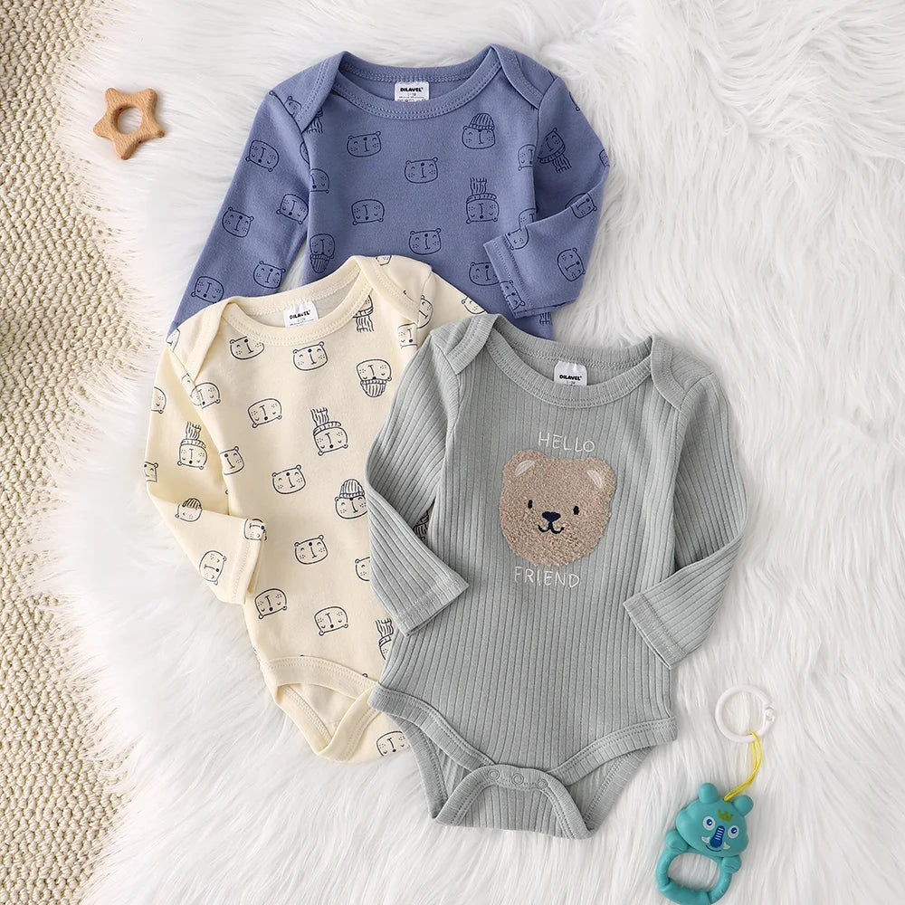 Baby Bodysuit Set - 3 Pack Long Sleeve