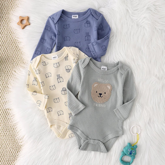 Baby Bodysuit Set - 3 Pack Long Sleeve